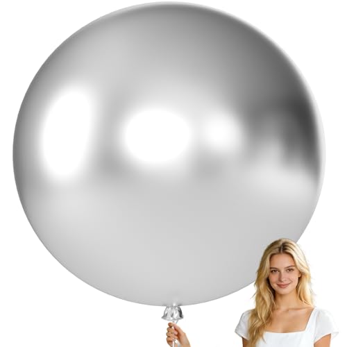Image of KALOR Metallic Silver Giant 36 Inch 9pcs Large Latex Balloons
