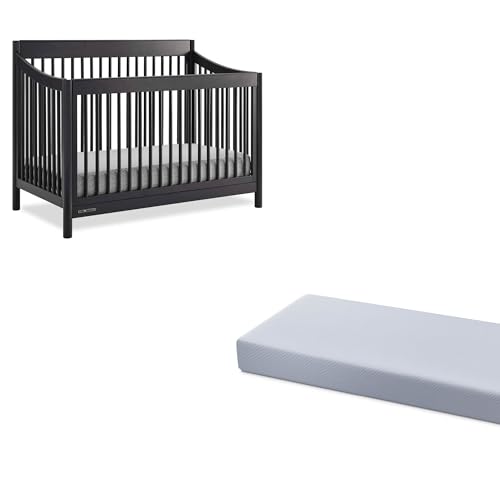 Image of Delta Children Brooks 6-in-1 Convertible Crib, Midnight Grey + Simmons Kids Quiet Nights Breathable Crib Mattress with Removable/Machine Washable Cover (Bundle)