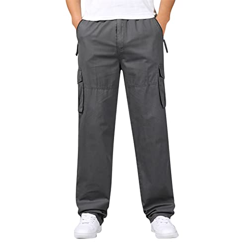 Generisch Pantalones cargo para hombre holgados: pantalones largos de senderismo para exteriores, pantalones de trekking de gran tamaño, pierna recta, pantalones de escalada de un solo color