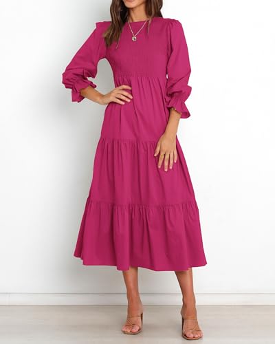 BTFBM Women Casual Long Sleeve Crew Neck Fall Dress Bohemian Relaxed Fit Floral Flowy Maxi Dresses Tiered Cocktail Dress