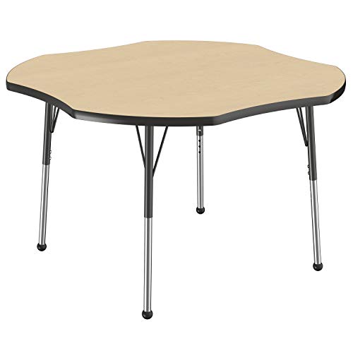 Image of FDP Clover Activity School and Office Table (48 x 48 inch), Standard Legs with Ball Glides for Collaborative Seating Environments, Adjustable Height 19-30 inches - Maple Top and Black Edge