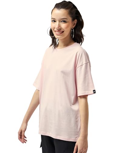 Image of Bewakoof Women's Solid Oversized Fit Half Sleeve Round Neck Cotton Jersey T-Shirt