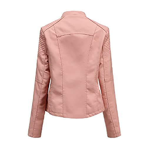 Toggle Coat, Winter Coats For Women Coats Pea Ladies Lapel Motor Jacket Coat Zip Biker Short Punk Cropped Tops Women's Wool Jackets Short Trenchcoats Trench Coat Shearling Coats (3Xl, Pink) #TOP1