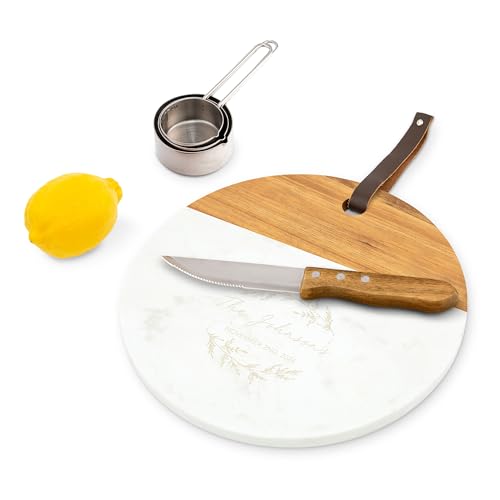Tabla de cortar redonda de mármol y madera WEDDINGSTAR miniatura 2