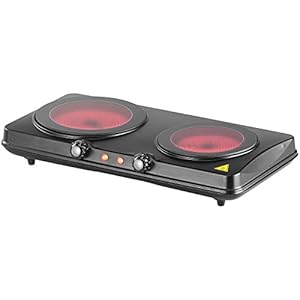 Rosenstein & Söhne Doppelkochfeld: Glaskeramik-Doppel-Kochfeld, Infrarot-Wärme, 2.000 W, Ø 16,4 & 18,8 cm (Glaskeramik Doppelkochfeld, Mobiles Glaskeramik Kochfeld, Induktionskochplatte)