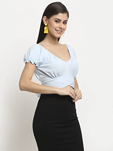 Image of ELEVANTO Women's Ruffle Stylish Short Sleeve Tie Up Back Crop Top Off Shoulder Bardot Blouse /Tops for Summer