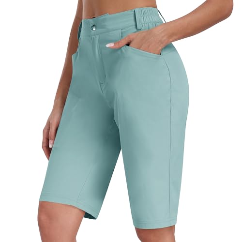 MoFiz Short feminino comprimento até o joelho 33 cm trilha cargo shorts elástico cintura com bolso d