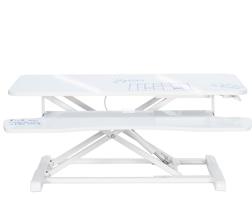 Image of VIVO 36 inch Desk Converter, K Series, Height Adjustable Sit to Stand Riser, Dual Monitor and Laptop Workstation with Wide Keyboard Tray, White Dry Erase, DESK-V036KWE