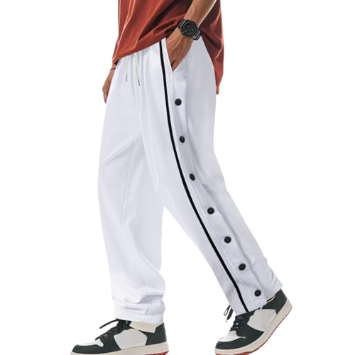 Mens Casual Sweatpant Button Design Drawstring Waist Pant Fashion Loose Solid Color Trousers Comfy Street Clothing