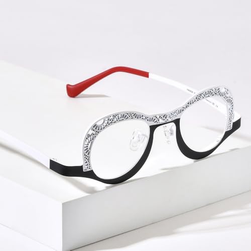Image of FONEX Colorful Pure Titanium Glasses Frame Women Retro Round Eyeglasses