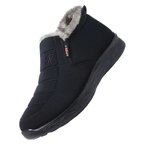 Generisch Zapatos de negocios para hombre zapatillas anchas transpirables de fondo plano zapatos casuales de invierno acolchado cálido botas de hombre zapatos de hombre blanco, Negro , 44 EU