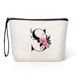 TOPEAST Graduation Gifts for Her – Personalized Initial Makeup Bag Toiletry Makeup Pouch Travel Gifts for Women, Monogrammed Birthday Gifts (Letter S)