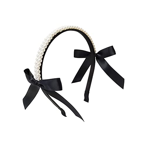 French-Retro-Bow-Pearl-Hair-Hoop-Female-Net-Red-Korean-Version-Black-Mori-Head-Hoop-Lady-Temperament-Hairpin-Hair-Accessories-White