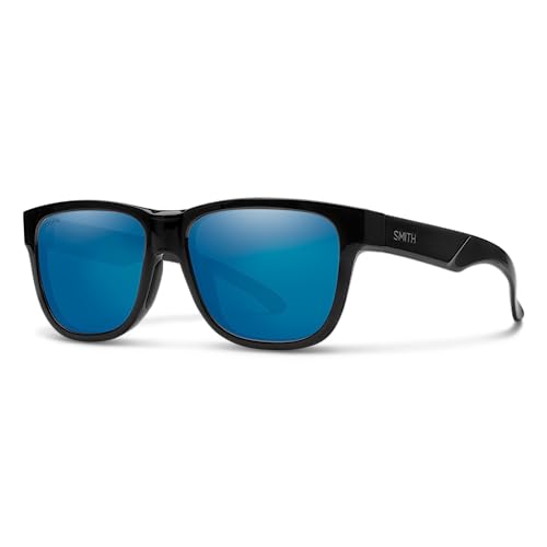 Image of SMITH Lowdown Slim 2 Sunglasses - Performance Sports Active Sunglasses For Running or Everyday Wear - For Men & Women - Black + Blue ChromaPop Polarized Mirror Lenses