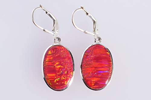 Boucles d'oreilles opale de feu argent anti allergie et légères - 2