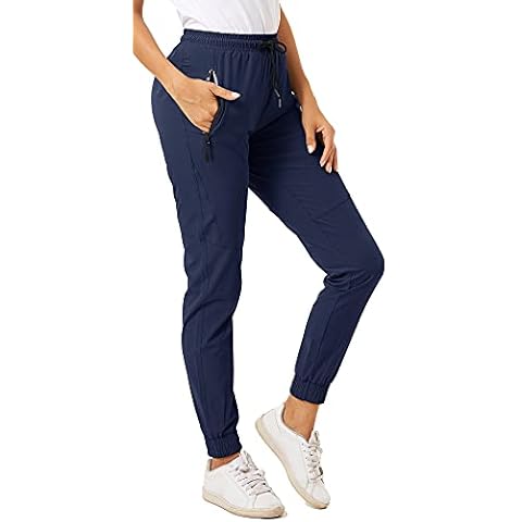 MAGNIVIT Jogging Bottoms for Ladies Yoga Pants Waterproof Trousers Ladies Elasticated Waist Slim Fit Comfy Lightweight Trousers with Zip Pocket Cycling Training Clothing Navy Blue Cover