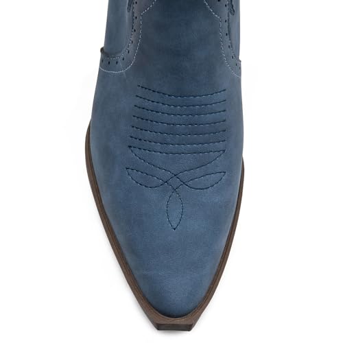 Image of Women's Cowboy Boots Mid Calf Pointed Toe Embroidered Chunky Block Heel | Western style mid-calf boots, breathable lining, all-day comfort,for jeans /dresses,concerts, daily wear, travel.
