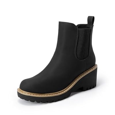 DREAM PAIRS Botas de Ante Chelsea de TacÓn Bajo Para Mujer  Zapatos de Plataforma con Punta Redonda Size 41.5 Negro-Nubuck SDAB2403W