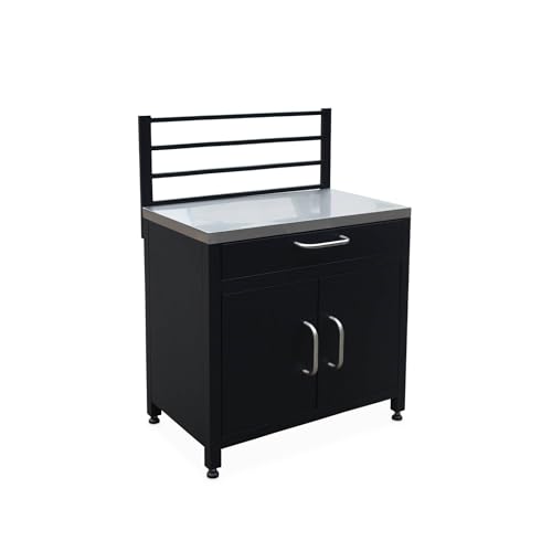 sweeek - Cocina exterior de acero 1 cajón y 2 puertas, 80cm, Grimaud, Negro, 54x80x124 cm