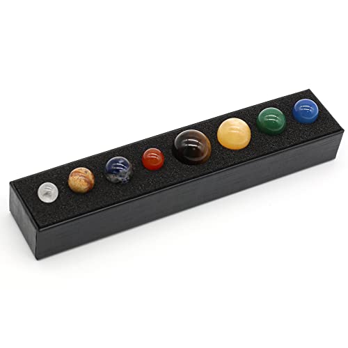 Tiardey Natural Gemstone 8 planetas con base planetas de escritorio hechos a mano Decoraciones para el hogar de cristal