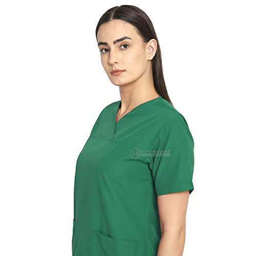 Image of IS IndoSurgicals Faux Wrap Scrub Suits for Doctors Women OT Dress (XXS, Bottle Green)