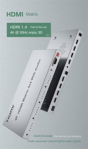 XYKJOBC 4K HDMI Matrix Switcher 4x4,4K@60Hz HDMI Matrix Switch 4x4 with Audio Extractor 4 in 4 Out HDMI 2.0 Matrix Switcher Splitter Selector box HDR HDCP2.2 18Gbps (4K 30Hz) - Image 2