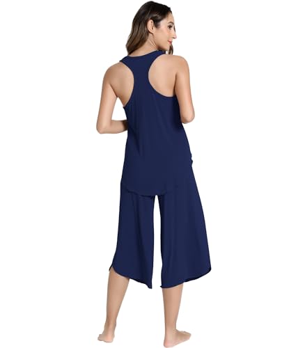 Image of NACHILA Bamboo Viscose Pajamas for Women Racerback Tank Capri Set | High Side Slits Design, Unrestricted Movement, Cooling Feel, Relaxed Loose Fit, for Hot Sleepers