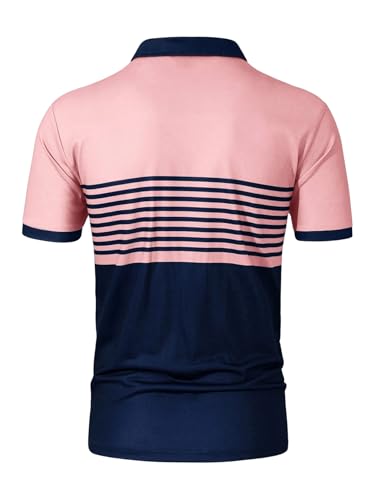 SOLY HUX Men's Golf Shirts Short Sleeve Striped Collared T Shirt Casual Work Shirts3