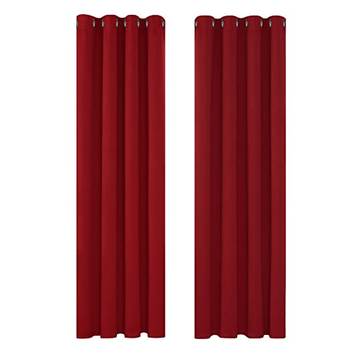Deconovo Thermal Blackout Curtains, Energy Saving Eyelet Curtains for Bedroom, Noise reducing Drapes for Kitchen W42 x L120 Inch, Bright Red, 2 Panels
