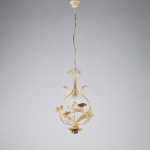 Lampadario Arte Povera Cesto Avorio E Oro 1 Luce E14