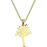 DIOWUS Tree Stainless Steel Necklace for Women Man,Tree of Life Leafless Tree Tattoo Hiphop Punk Rock Family Tree Pendant Necklace Jewellery Gifts (Tree-gold)