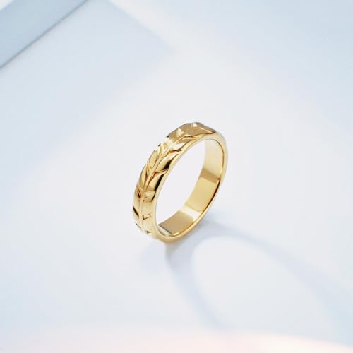 Tulip Flowers Wedding Promise Band Dome Ring for Women Men,14k Gold Plated Titanium and Stainless Steel Comfort Fit Band Ring4