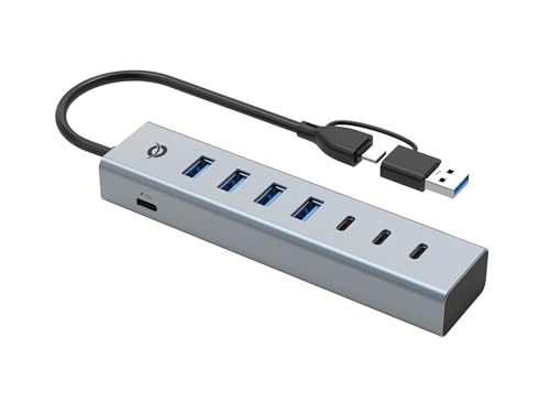 Conceptronic HUBBIES20GP - Hub USB 3.2 Gen 1 de 7 Puertos con Fuente de alimentación, 5 Gbps, USB-C x 3, USB-A x 4
