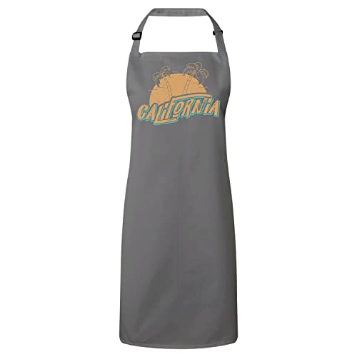 Tablier cuisine gris California États Unis motif plage Malibu et cinéma Hollywood