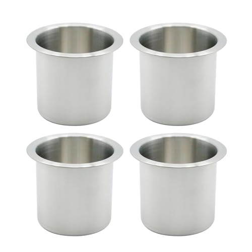 Anxingo 4 Pcs Stainless Steel Cup Holder Silver Poker Table Drink Holder Drop-in Cup Drink Holder for Yacht Boats RV Cars and Trucks