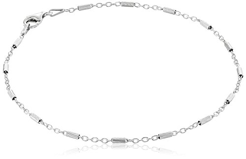 Sterling Silver Italian Diamond Cut Bar Station Anklet, 9