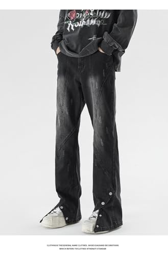 Jeans Pants Trouser Denim High Street Heavy Luxury Micro La Jean Men's Autumn Wide Leg Black Washed Buckle Wear4