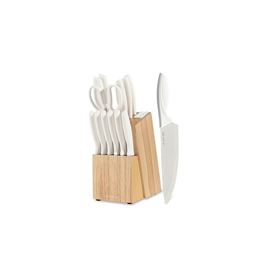 15-Piece-Knife-SetKitchen-Knife-Block-SetWhite-stainless-steel-knife-set-with-sharpener-for-Chopping-Slicing-Dicing-CuttingDishwasher-safe 15 Piece Knife Set,Kitchen Knife Block Set,White stainless steel knife set with sharpener for Chopping, Slicing, Dicing & Cutting,Dishwasher safe