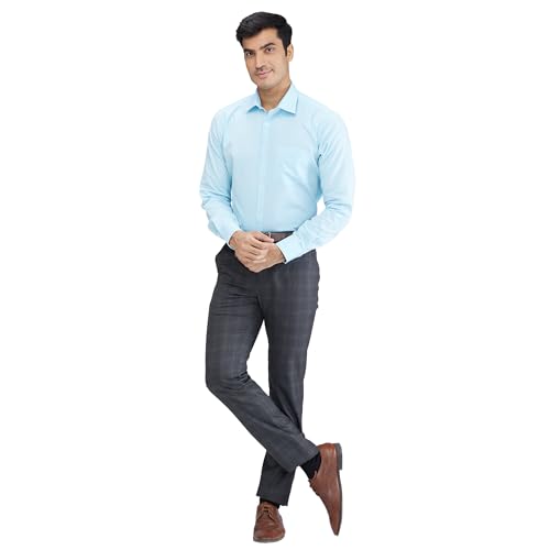 Image of Raymond Men Slim Fit Checks Pattern Polyester Blend Flat Front Formal Trouser