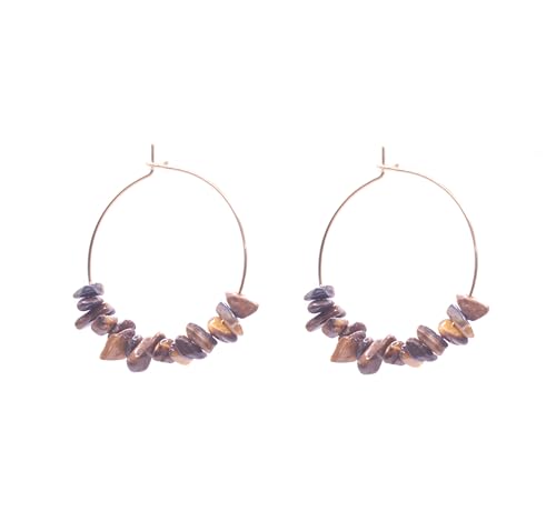 ZARZAMORA Pendientes Piedras Naturales y Aros Dorados con Piedras Semi Preciosas Chips de 5-7 mm -Talismán Energizante y de Protección - Regalo Original (Ojo de tigre)