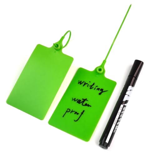 100 PCS Plastic Sealed Transportation Labels for Logistics, 250mm/9.8 inches, Disposable Plastic Seals with Tension Ties Kocents PTS-025 (Green)