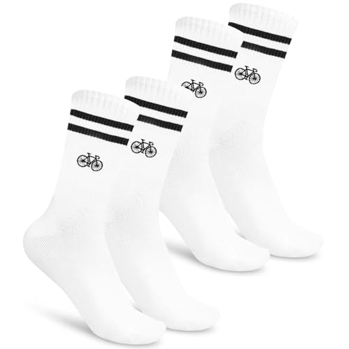 2 Paar Fahrradsocken Herren, Rennrad Socken 40-46, Weiße Radsocken mit Motiv Baumwolle, Sportsocken & Tennissocken, Fahrrad Geschenke für Fahrradfahrer, Geschenk für Geburtstag Fahrradliebhaber