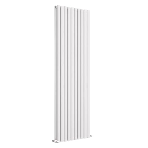 iBathUK Strata Wall-Mounted Vertical Double Oval Panel Radiator, 10 Column Steel High Thermal Output Hydronic Central Heating, Designer Modern Radiator in Matt White, 1800×590mm