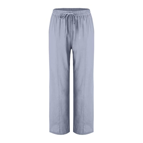 Women's Straight Leg Pants Cotton Linen Blend Casual Trousers with Tie Waist for Spring Solid Color High Waist 20254