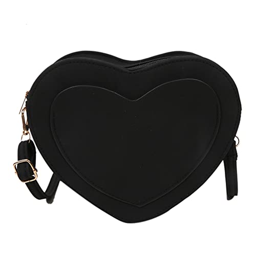 holygloomy Bolso bandolera para mujer, bolso de mano de color puro, vintage, piel sintética, forma de corazón, bolso cruzado casual, pequeño, Negro , 20 x 18 x 7 cm Cover