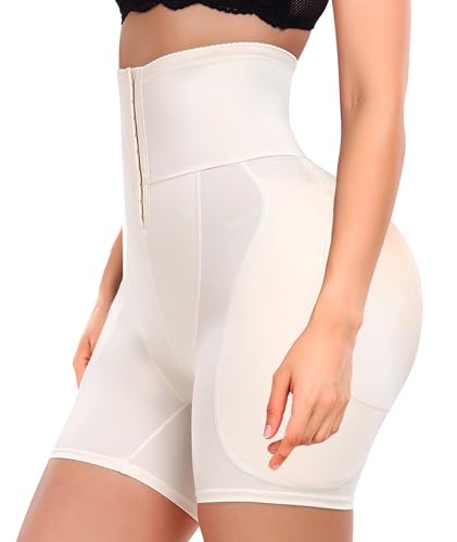Image of Women Hip Padded Butt Lifter Shapewear Tummy Control Shorts Hook Closure Removable 4 Pads for Bigger Butt