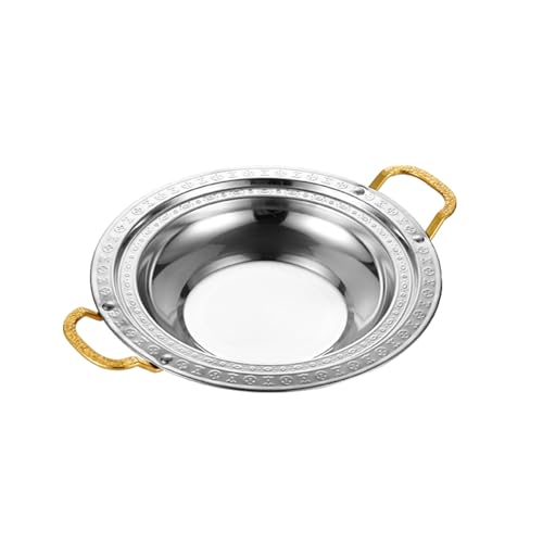 Sartén gruesa de acero inoxidable 304 antiquemaduras, cacerola de cocina de doble oreja, cacerola antiadherente, caldero, hierro fundido, paella, olla de mariscos, cangrejo de río plateado, 32 cm