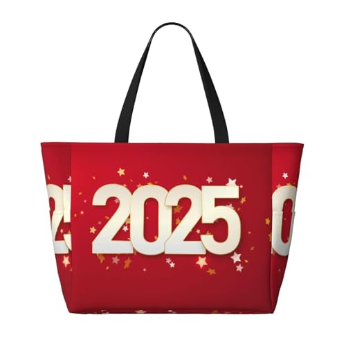 Happy New 2025 Year Print Beach Pool Bags Tote For Women Ladies Large Gym Tote Carry On Bag For Weekender Travel Waterproof2