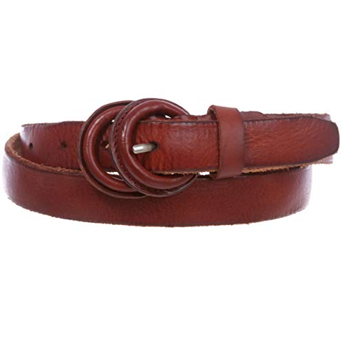 Women's Double Round Self-covered Vintage Distress Casual Leather Jean Belt, Tan | m 33