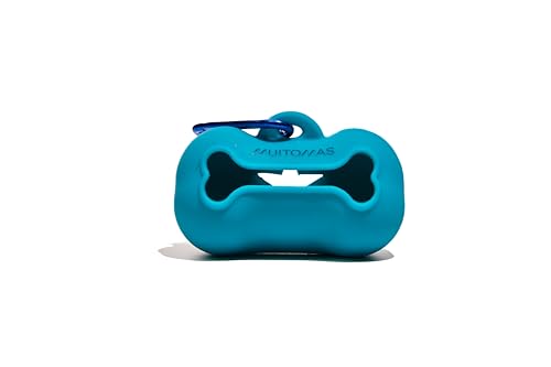 Muitomas, Portasacchetti Compatto in Silicone per Cane, con Gancio per Collare o Guinzaglio, Rotolo Incluso, Colore Blu Ottanio